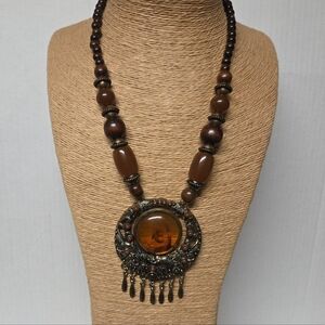 Vintage ZY Indian-style Ethnic Faux Amber Statement Necklace